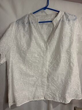 SHEIN White Eyelet Button-Up Top